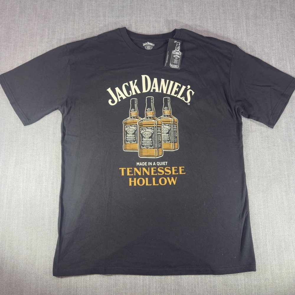 Jack Daniels Shirt Mens XL Black Tennessee Hollow Whiskey Bottle Graphic Tee